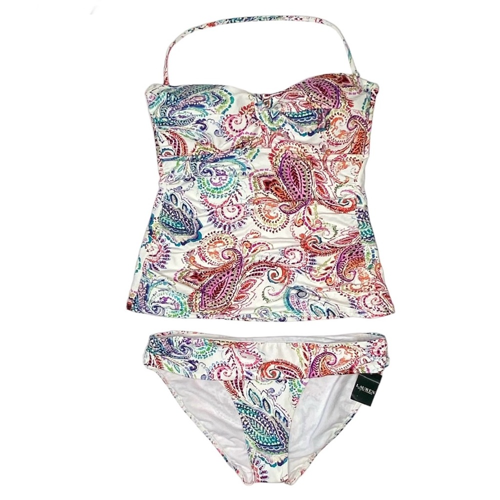 LAUREN RALPH LAUREN White Paisley Captiva Tankini 2-Piece Swimsuit